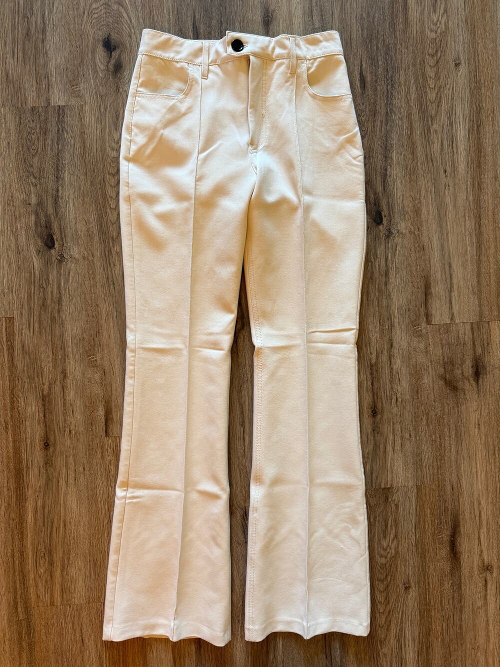 Zara Women's High Rise Flare Cream Colored Pants Size Small
